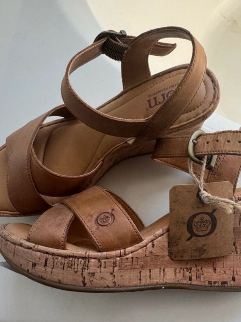 Never worn Women's Brown Cork Wedge Sandals - Comfortable Strappy Summer Heels.